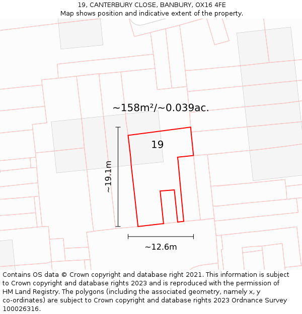 19, CANTERBURY CLOSE, BANBURY, OX16 4FE: Plot and title map