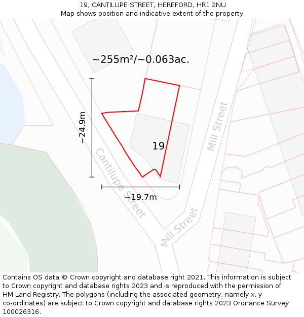 19, CANTILUPE STREET, HEREFORD, HR1 2NU: Plot and title map