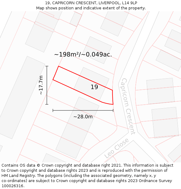 19, CAPRICORN CRESCENT, LIVERPOOL, L14 9LP: Plot and title map