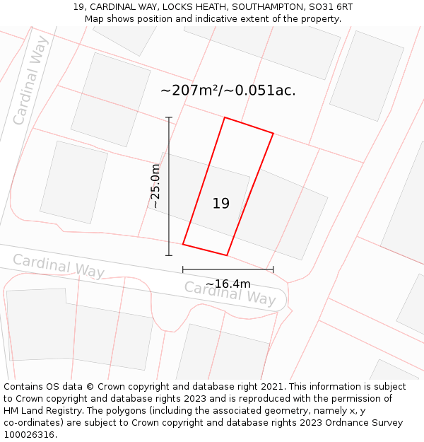 19, CARDINAL WAY, LOCKS HEATH, SOUTHAMPTON, SO31 6RT: Plot and title map