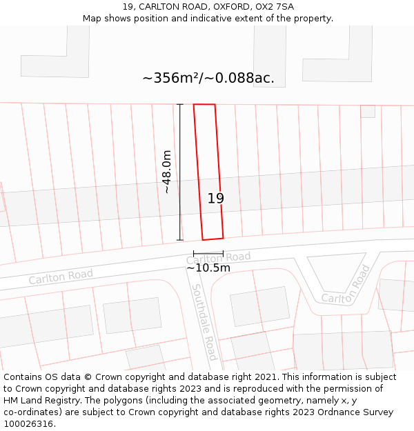 19, CARLTON ROAD, OXFORD, OX2 7SA: Plot and title map