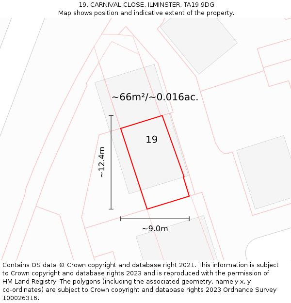 19, CARNIVAL CLOSE, ILMINSTER, TA19 9DG: Plot and title map