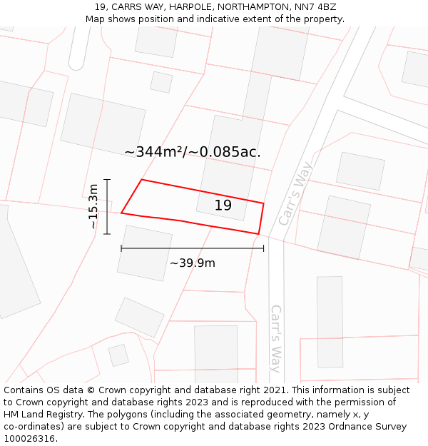 19, CARRS WAY, HARPOLE, NORTHAMPTON, NN7 4BZ: Plot and title map