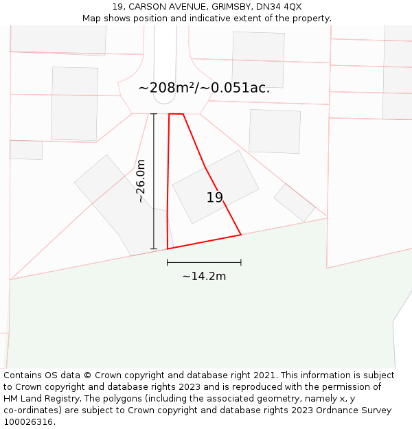 19, CARSON AVENUE, GRIMSBY, DN34 4QX: Plot and title map