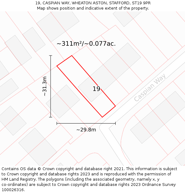 19, CASPIAN WAY, WHEATON ASTON, STAFFORD, ST19 9PR: Plot and title map