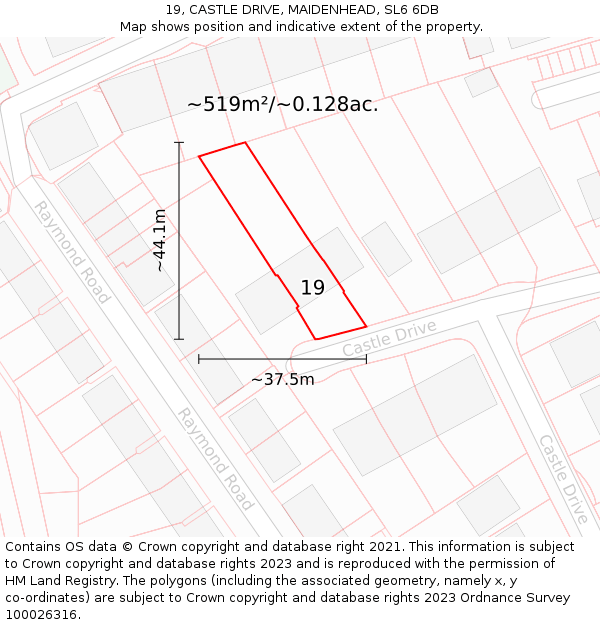 19, CASTLE DRIVE, MAIDENHEAD, SL6 6DB: Plot and title map