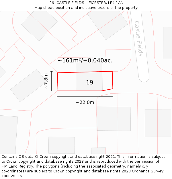 19, CASTLE FIELDS, LEICESTER, LE4 1AN: Plot and title map