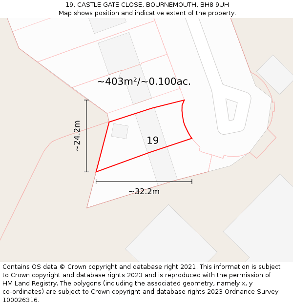 19, CASTLE GATE CLOSE, BOURNEMOUTH, BH8 9UH: Plot and title map