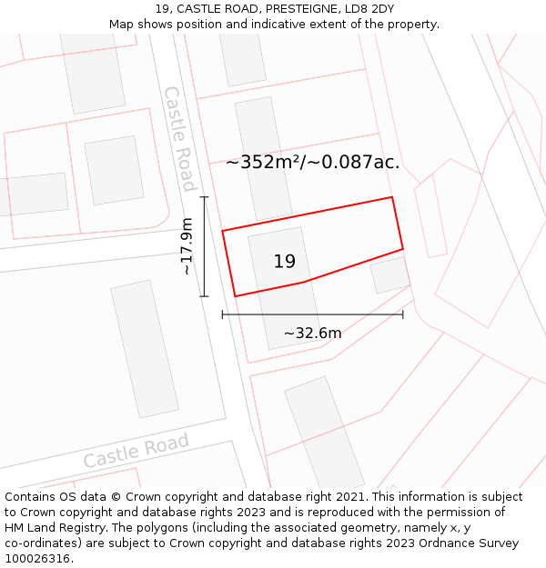 19, CASTLE ROAD, PRESTEIGNE, LD8 2DY: Plot and title map