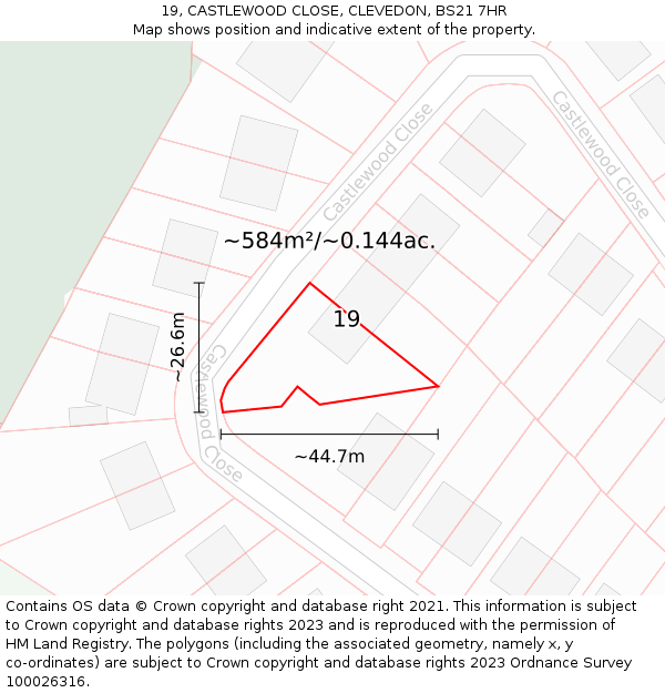 19, CASTLEWOOD CLOSE, CLEVEDON, BS21 7HR: Plot and title map