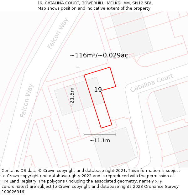 19, CATALINA COURT, BOWERHILL, MELKSHAM, SN12 6FA: Plot and title map