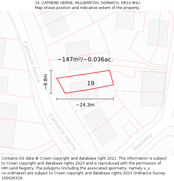 19, CATMERE HERNE, MULBARTON, NORWICH, NR14 8NU: Plot and title map