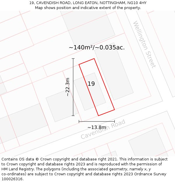 19, CAVENDISH ROAD, LONG EATON, NOTTINGHAM, NG10 4HY: Plot and title map