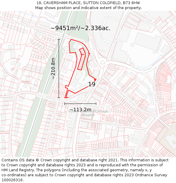 19, CAVERSHAM PLACE, SUTTON COLDFIELD, B73 6HW: Plot and title map