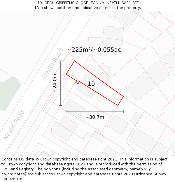 19, CECIL GRIFFITHS CLOSE, TONNA, NEATH, SA11 3FF: Plot and title map