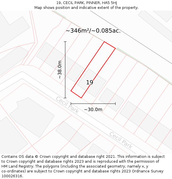 19, CECIL PARK, PINNER, HA5 5HJ: Plot and title map