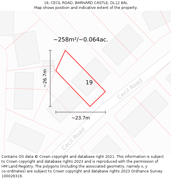 19, CECIL ROAD, BARNARD CASTLE, DL12 8AL: Plot and title map