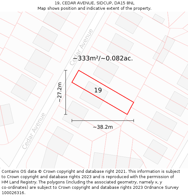 19, CEDAR AVENUE, SIDCUP, DA15 8NL: Plot and title map