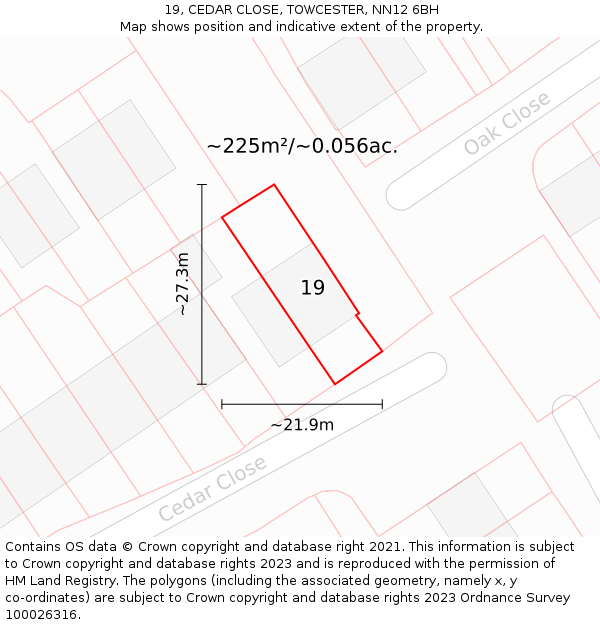 19, CEDAR CLOSE, TOWCESTER, NN12 6BH: Plot and title map