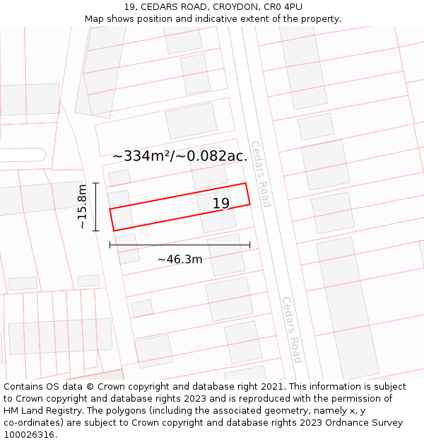 19, CEDARS ROAD, CROYDON, CR0 4PU: Plot and title map