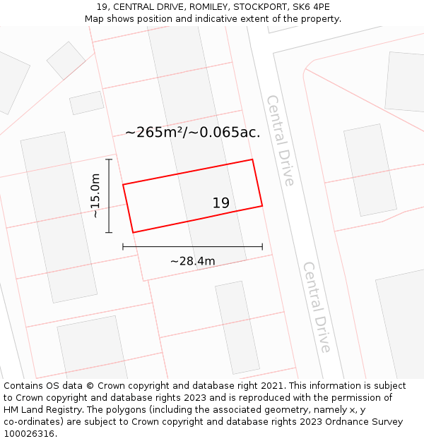19, CENTRAL DRIVE, ROMILEY, STOCKPORT, SK6 4PE: Plot and title map