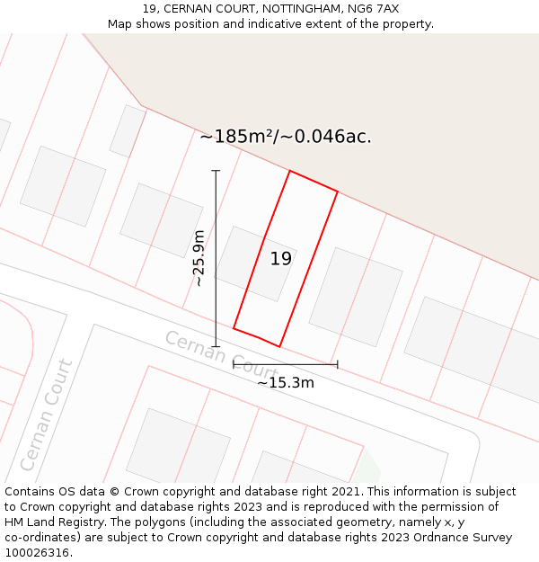 19, CERNAN COURT, NOTTINGHAM, NG6 7AX: Plot and title map