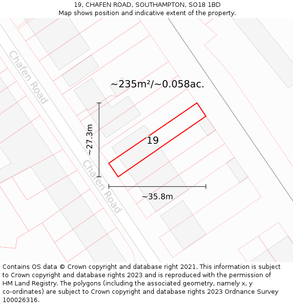 19, CHAFEN ROAD, SOUTHAMPTON, SO18 1BD: Plot and title map