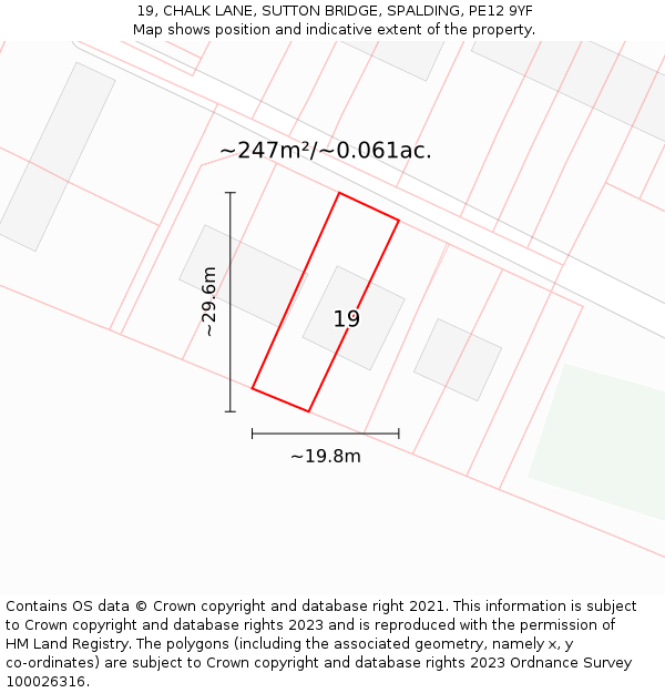 19, CHALK LANE, SUTTON BRIDGE, SPALDING, PE12 9YF: Plot and title map
