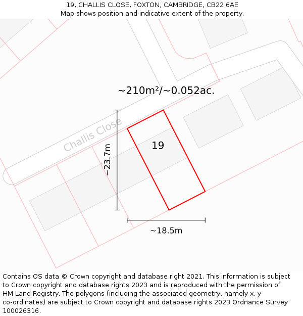 19, CHALLIS CLOSE, FOXTON, CAMBRIDGE, CB22 6AE: Plot and title map