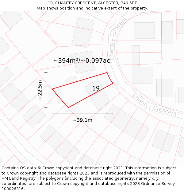19, CHANTRY CRESCENT, ALCESTER, B49 5BT: Plot and title map