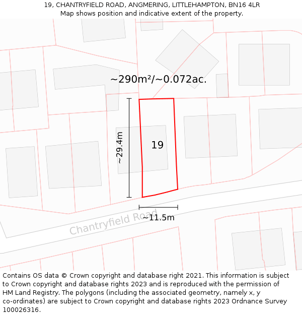 19, CHANTRYFIELD ROAD, ANGMERING, LITTLEHAMPTON, BN16 4LR: Plot and title map