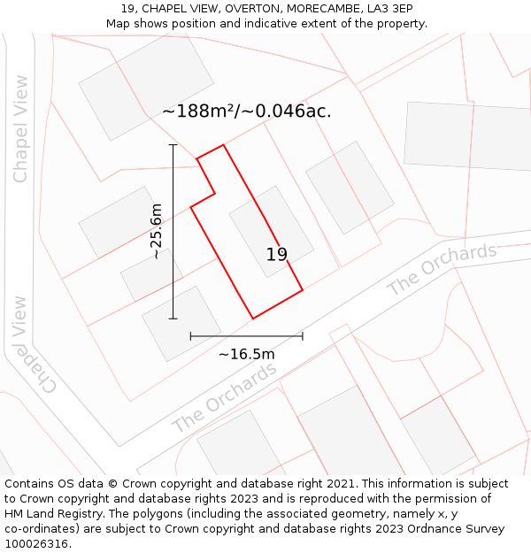 19, CHAPEL VIEW, OVERTON, MORECAMBE, LA3 3EP: Plot and title map
