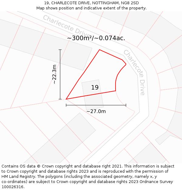 19, CHARLECOTE DRIVE, NOTTINGHAM, NG8 2SD: Plot and title map