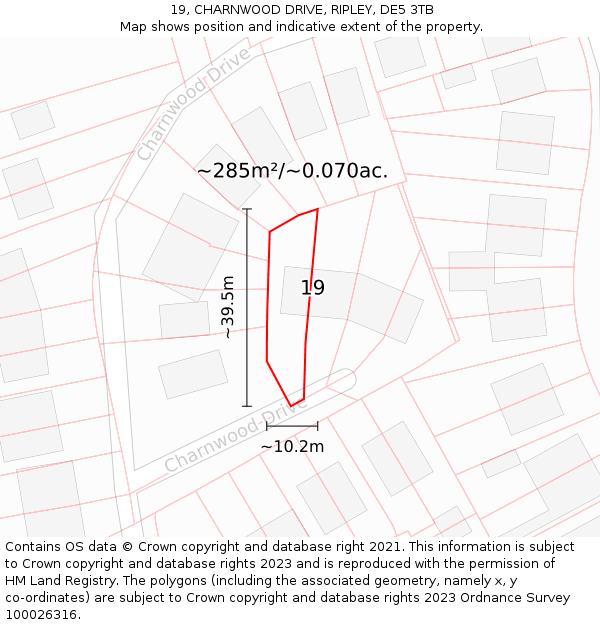 19, CHARNWOOD DRIVE, RIPLEY, DE5 3TB: Plot and title map