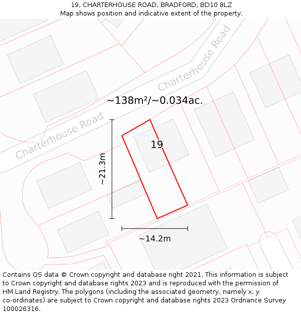 19, CHARTERHOUSE ROAD, BRADFORD, BD10 8LZ: Plot and title map