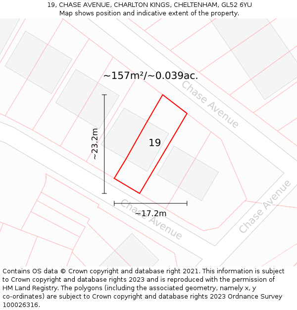19, CHASE AVENUE, CHARLTON KINGS, CHELTENHAM, GL52 6YU: Plot and title map