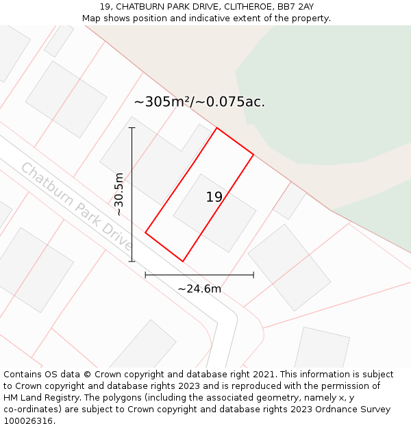 19, CHATBURN PARK DRIVE, CLITHEROE, BB7 2AY: Plot and title map