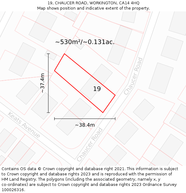 19, CHAUCER ROAD, WORKINGTON, CA14 4HQ: Plot and title map