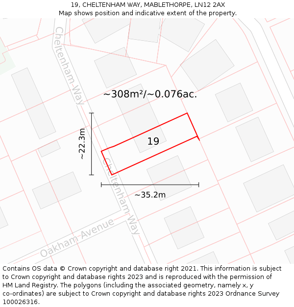 19, CHELTENHAM WAY, MABLETHORPE, LN12 2AX: Plot and title map