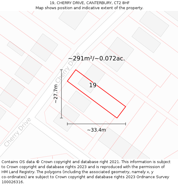 19, CHERRY DRIVE, CANTERBURY, CT2 8HF: Plot and title map