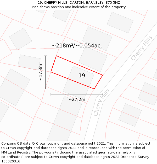 19, CHERRY HILLS, DARTON, BARNSLEY, S75 5NZ: Plot and title map