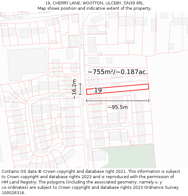19, CHERRY LANE, WOOTTON, ULCEBY, DN39 6RL: Plot and title map