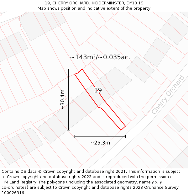 19, CHERRY ORCHARD, KIDDERMINSTER, DY10 1SJ: Plot and title map