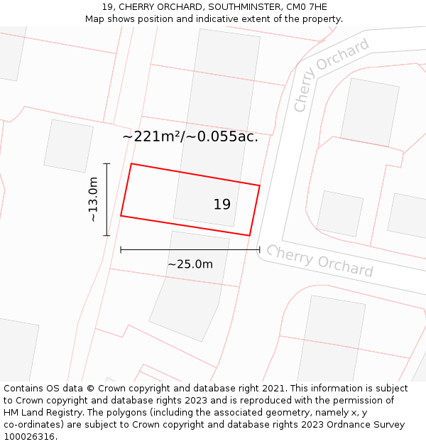 19, CHERRY ORCHARD, SOUTHMINSTER, CM0 7HE: Plot and title map
