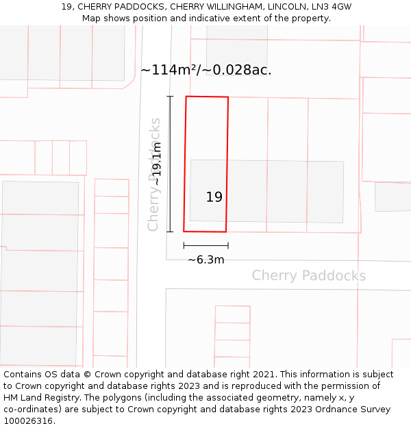 19, CHERRY PADDOCKS, CHERRY WILLINGHAM, LINCOLN, LN3 4GW: Plot and title map