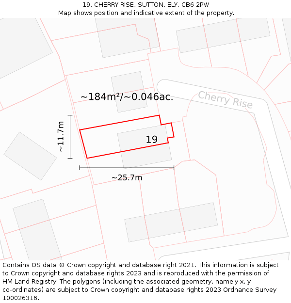 19, CHERRY RISE, SUTTON, ELY, CB6 2PW: Plot and title map