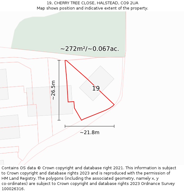 19, CHERRY TREE CLOSE, HALSTEAD, CO9 2UA: Plot and title map