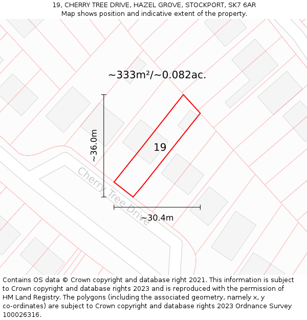 19, CHERRY TREE DRIVE, HAZEL GROVE, STOCKPORT, SK7 6AR: Plot and title map