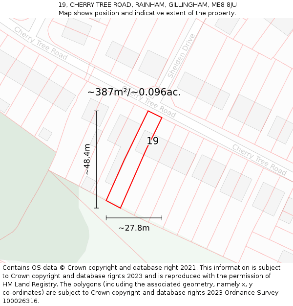 19, CHERRY TREE ROAD, RAINHAM, GILLINGHAM, ME8 8JU: Plot and title map