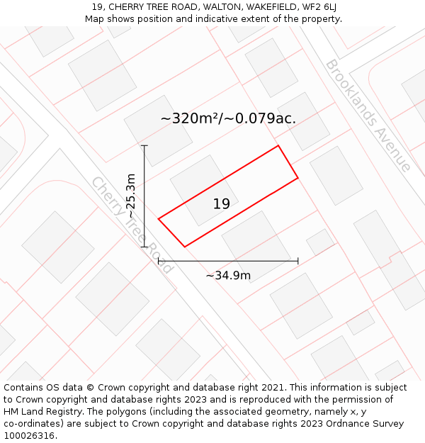19, CHERRY TREE ROAD, WALTON, WAKEFIELD, WF2 6LJ: Plot and title map